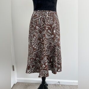 Linen Goddess Luxury, Demure in brown and white, A-line floral skirt, Si…